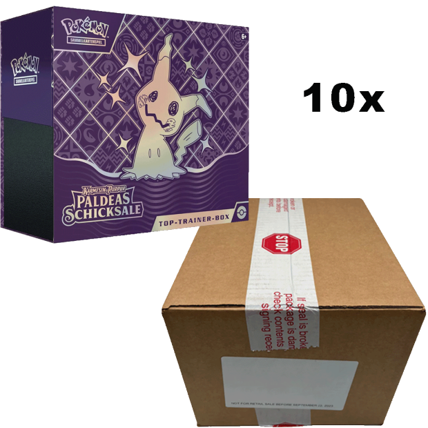 POKEMON 10x Paldeas Schicksale Top Trainer Box im Case DE