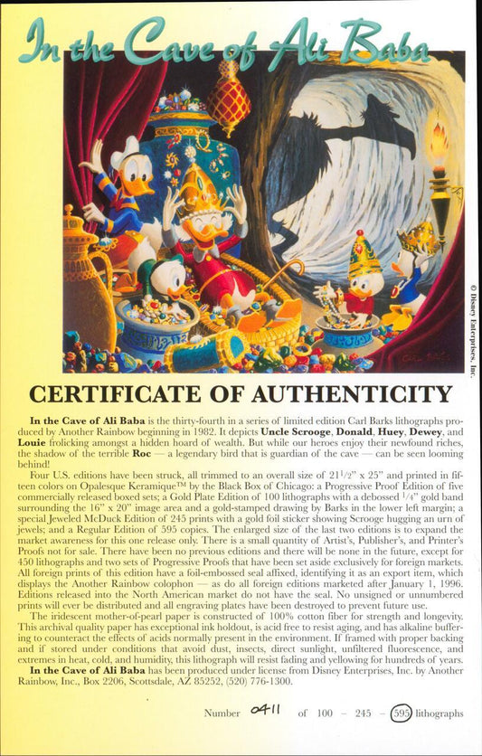 BARKS LITHOGRAPHIE deutsche ausgabe In Ali Baba's Höhle (Signed Limited Edition, 111 Ex)