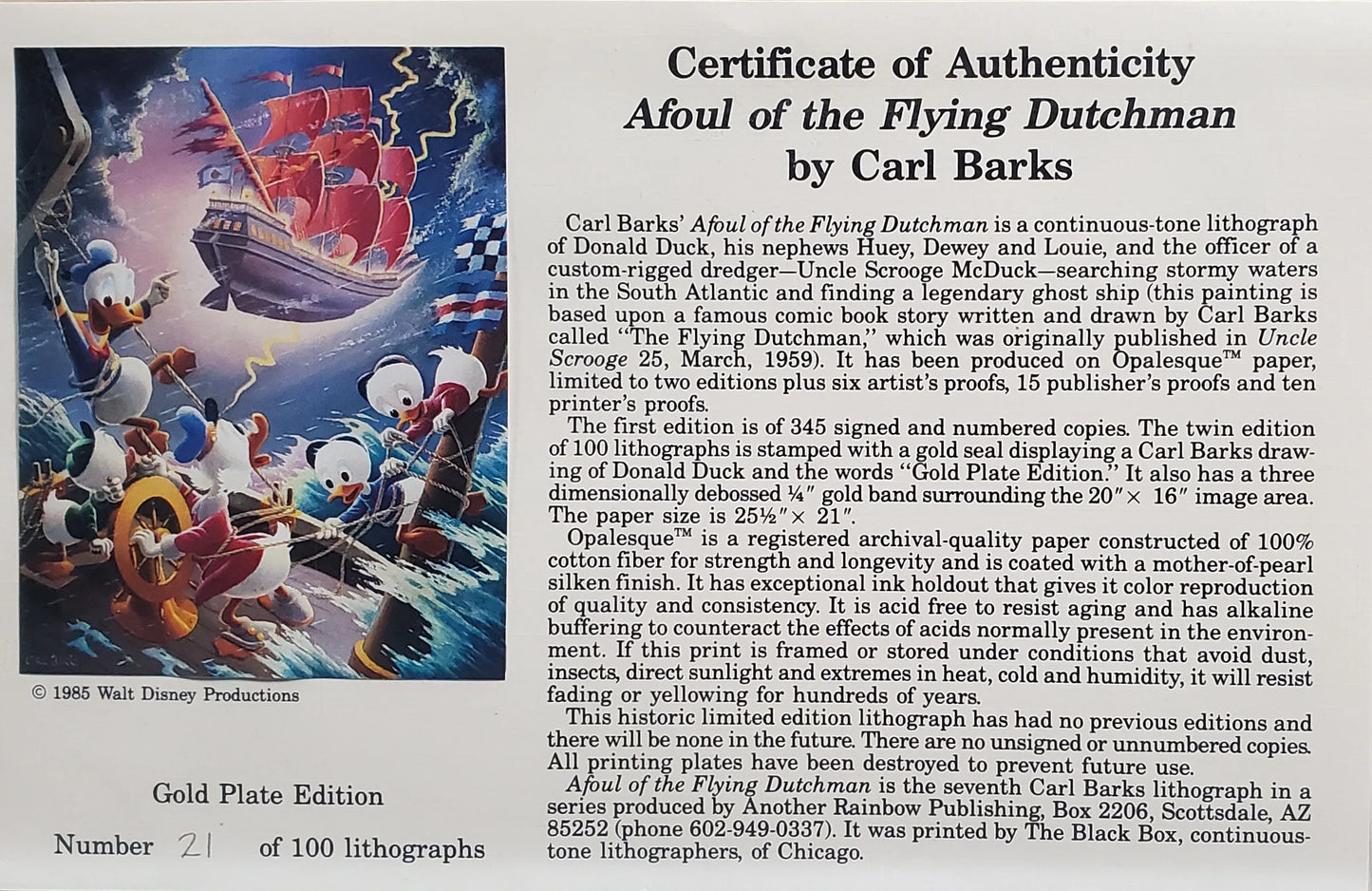 BARKS LITHOGRAPHIE Afoul of the Flying Dutchman (Signed Limited Edition, 345 Ex)