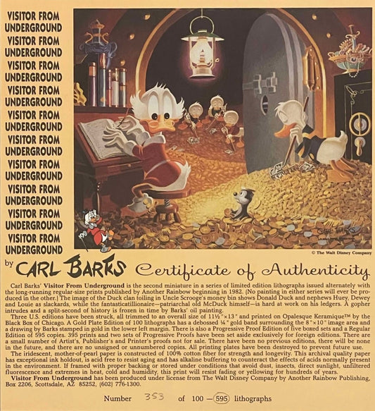 BARKS LITHOGRAPHIE Visitor From Underground Signed Limited Edition Lithograph (1991) 595 Ex