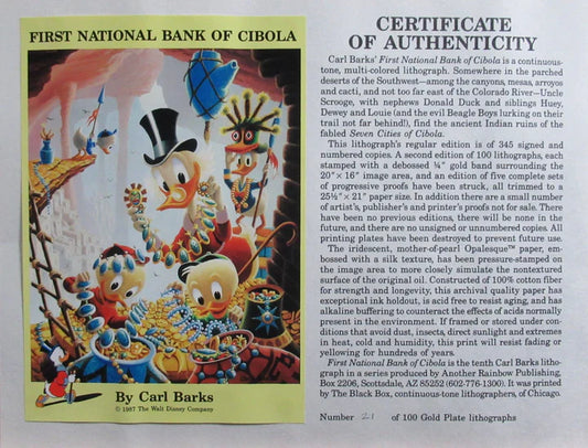 BARKS LITHOGRAPHIE First National Bank of Cibola (Signed Limited Edition, 345 Ex)