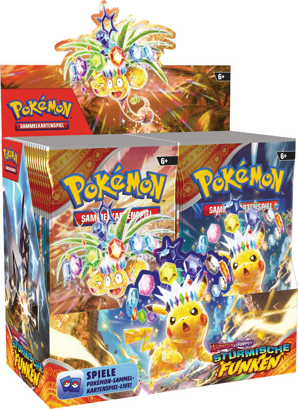 POKEMON 6x Stürmische Funken Booster Box DE im Case