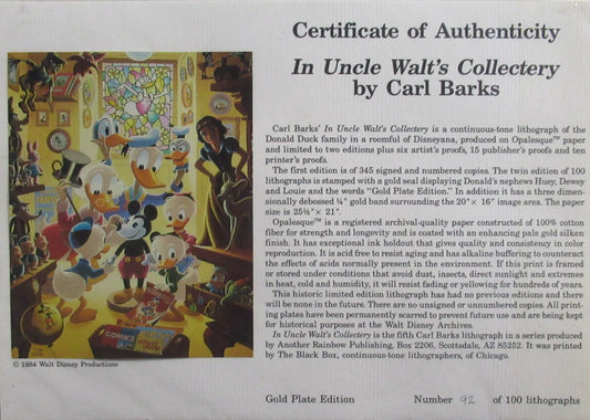 BARKS LITHOGRAPHIE In Uncle Walt's Collectery Signed Limited Edition