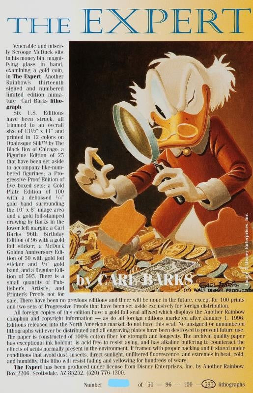 BARKS LITHOGRAPHIE The Expert Signed Limited Edition Lithograph 595 Ex