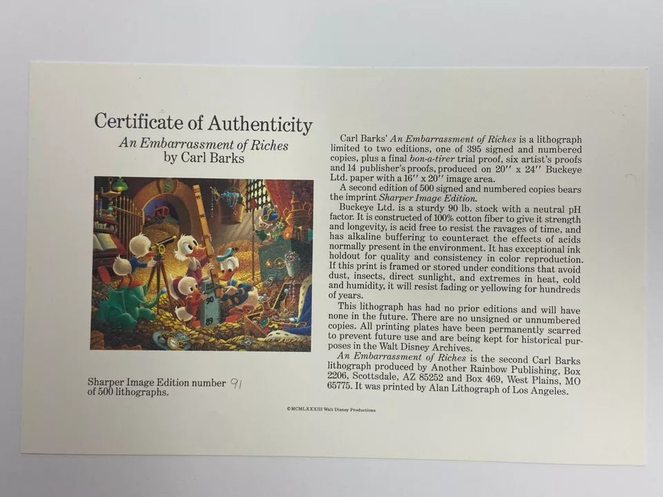 BARKS LITHOGRAPHIE An Embarassment of Riches 16"x 20 " Large lithograph (1983)