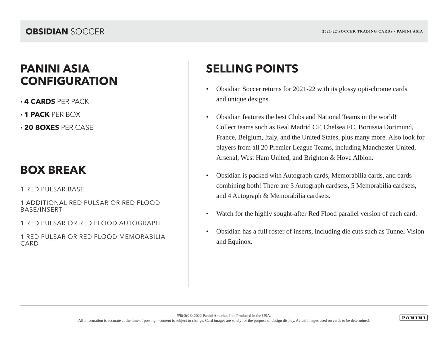 SOCCER 2021-22 Panini Obsidian TMALL Box