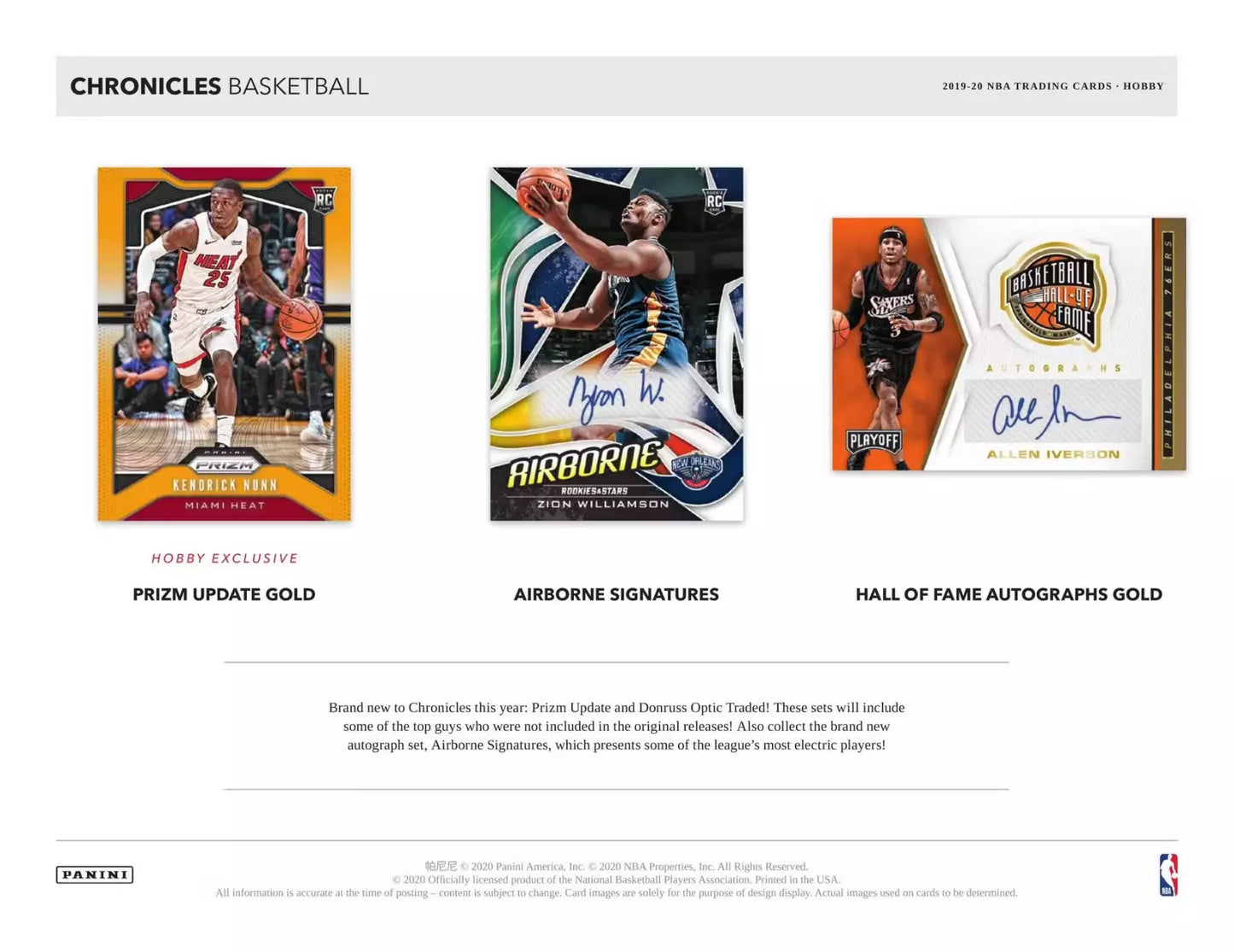 NBA 2019-20 PANINI CHRONICLES BASKETBALL HOBBY box 2 Auto