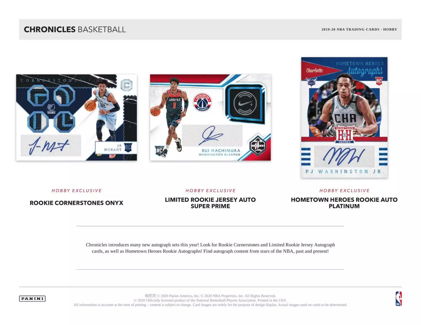 NBA 2019-20 PANINI CHRONICLES BASKETBALL HOBBY box 2 Auto