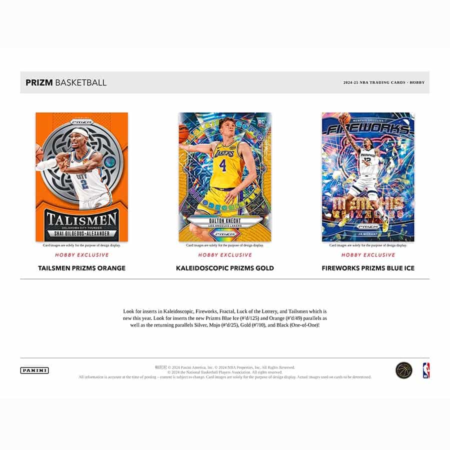 NBA 2024-25 Panini Prizm Basketball Hobby Box (2) Autographed Cards