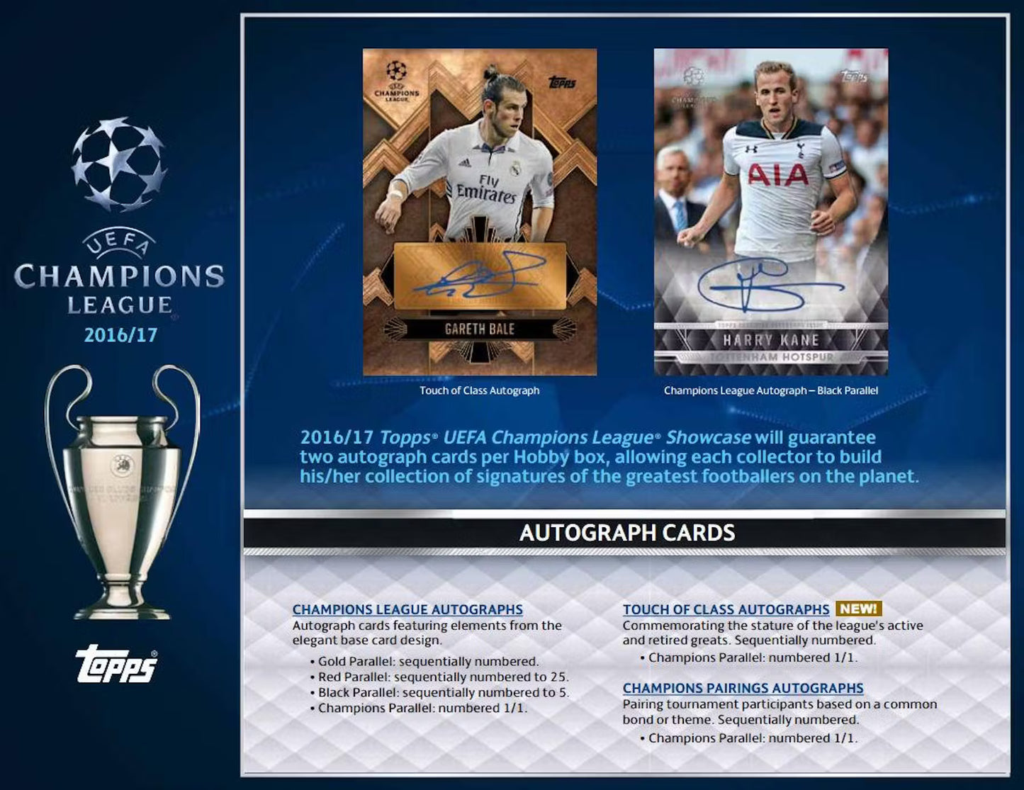 SOCCER 2016/17 TOPPS CHAMPIONS LEAGUE SHOWCASE (UEFA) HOBBY box (2 Auto)