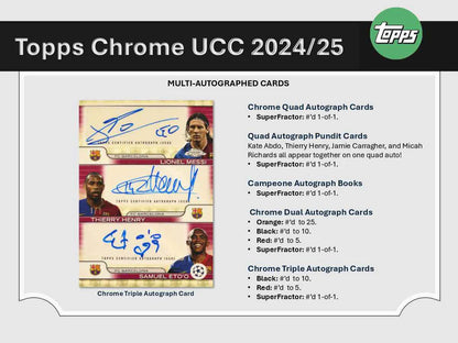 SOCCER 2024-25 Topps Chrome UEFA Club Competitions - Hobby Box (1 Auto)