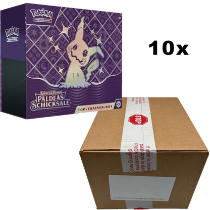 POKEMON 10x Paldeas Schicksale Top Trainer Box im Case DE