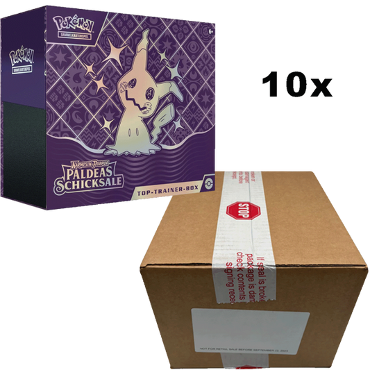 POKEMON 10x Paldeas Schicksale Top Trainer Box im Case DE