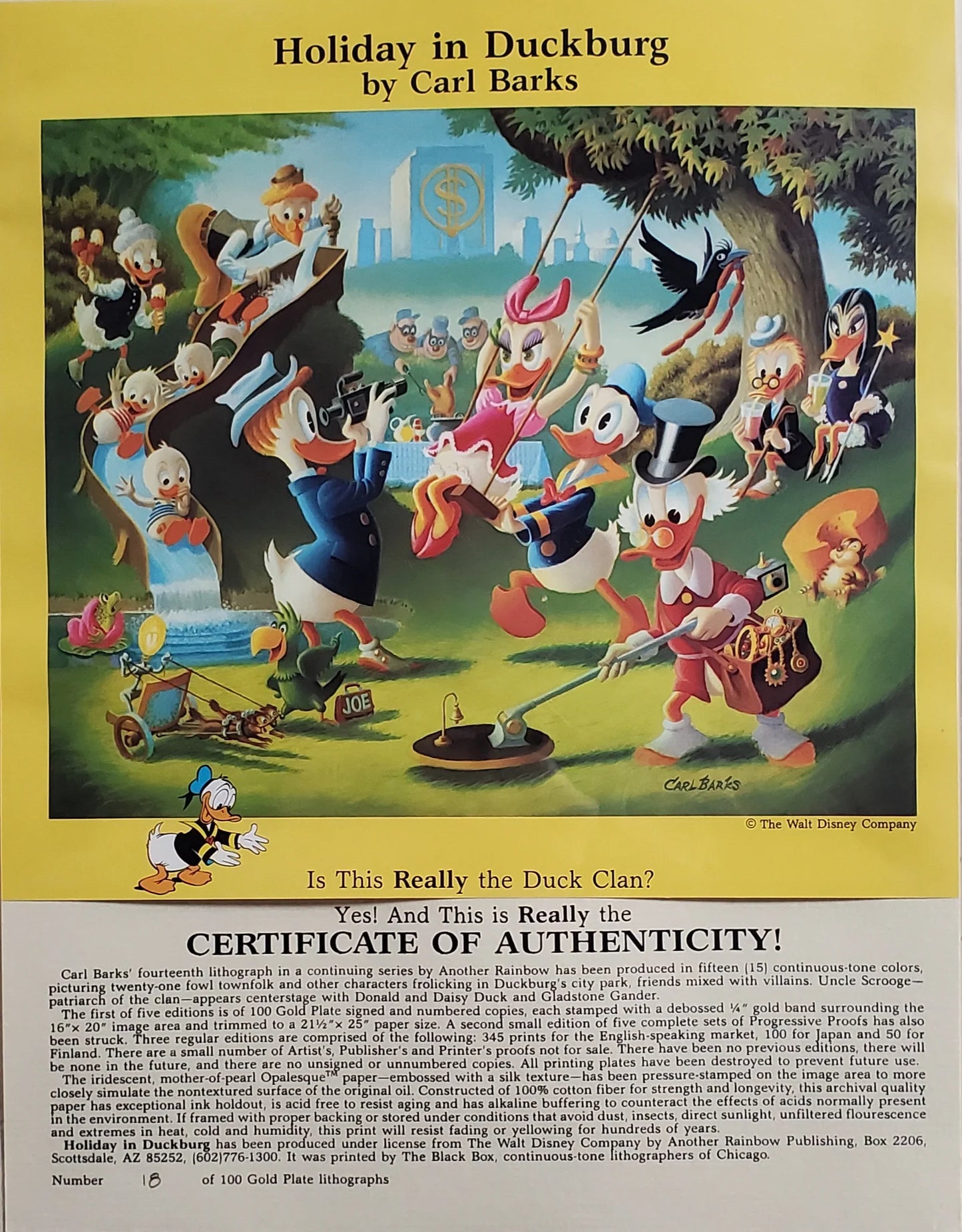 BARKS LITHOGRAPHIE  Holiday in Duckburg (Signed Limited Edition, 345 Ex)