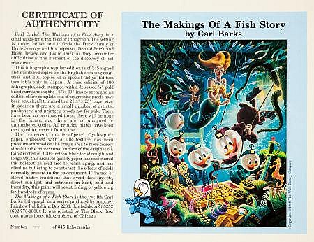 BARKS LITHOGRAPHIE  The Makings of a Fish Story (Signed Limited Edition, 345 Ex)