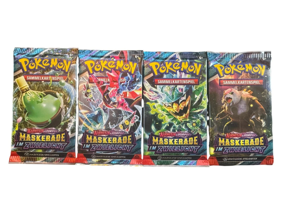 Pokemon Maskerade im Zwielicht Booster Packs  komplettes 4er artwork-Set  DE