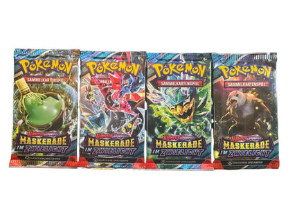 Pokemon Maskerade im Zwielicht Booster Packs  komplettes 4er artwork-Set  DE