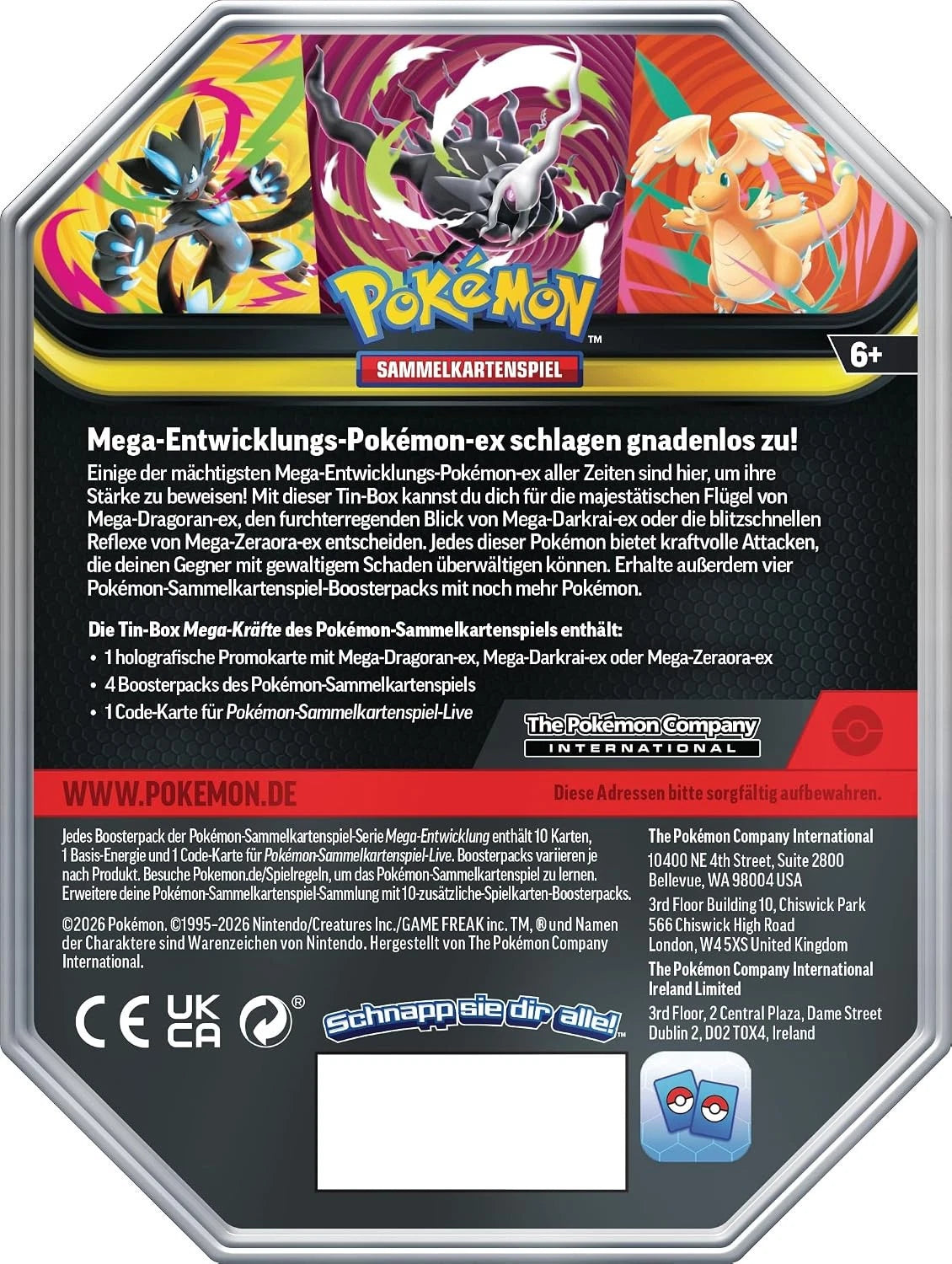 Pokemon Mega-Kräfte alle 3x Tin Boxen 2026 Darkrai, Dragoran & Zeraora Tins im Set DE