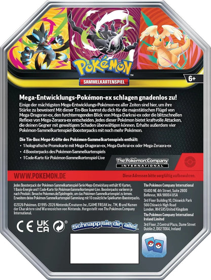 Pokemon Mega-Kräfte alle 3x Tin Boxen 2026 Darkrai, Dragoran & Zeraora Tins im Set DE