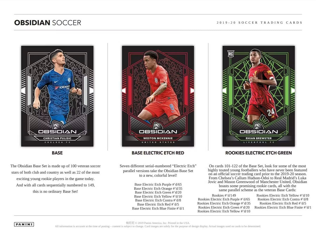 2019-20 Panini Obsidian Soccer Card Box (4 Auto/Memo)