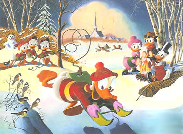 BARKS LITHOGRAPHIE Snow Fun (52 x 64 cm) Large lithograph (1990) (Signed Limited Edition, 345 Ex)