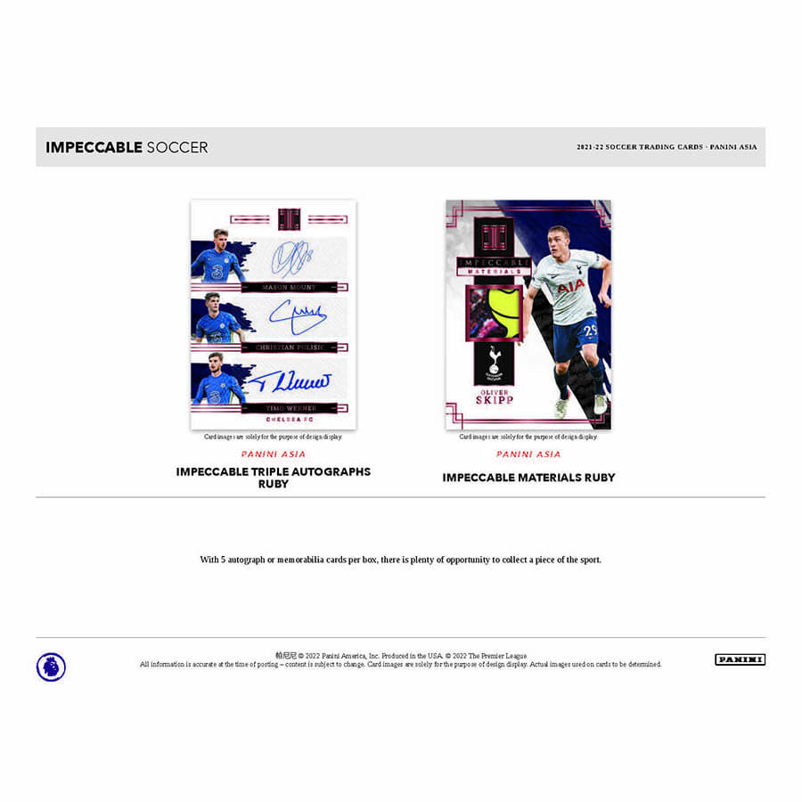 2021-22 Panini Impeccable Soccer Cards ASIA EDITION Box (5 Auto/Memo)