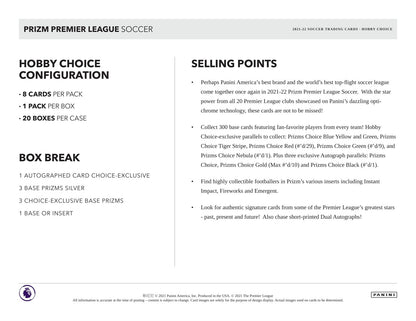 SOCCER 2021-22 Panini Prizm Premier League Hobby Choice Box