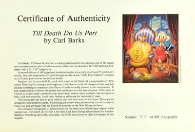 BARKS LITHOGRAPHIE Till Death Do Us Part Signed Limited Edition Lithograph 495 Ex