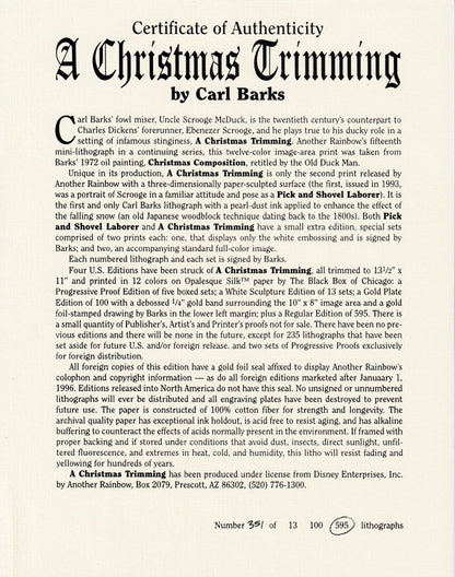 BARKS Mini LITHOGRAPHIE A Christmas Trimming Signed Limited Edition Lithograph (1999) 595 Ex