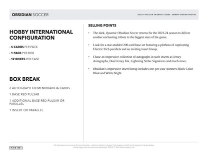 SOCCER 2023-24 Panini Obsidian International Hobby Box (1+1 Auto/ Memo)