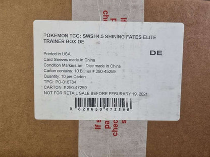 POKEMON 10 x Glänzendes Schicksal Top Trainer Box im Case