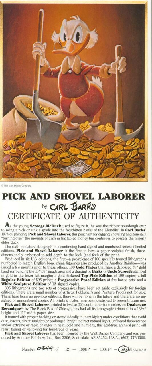 BARKS LITHOGRAPHIE Pick and Shovel Laborer Signed Limited Edition, 595 Ex
